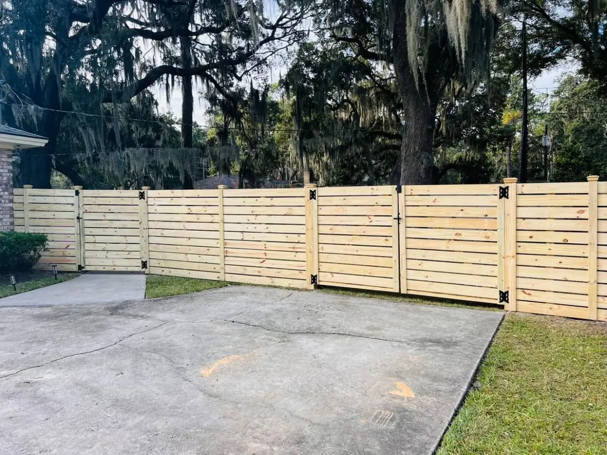 Horizontal wood fence installed on Wilmington Island