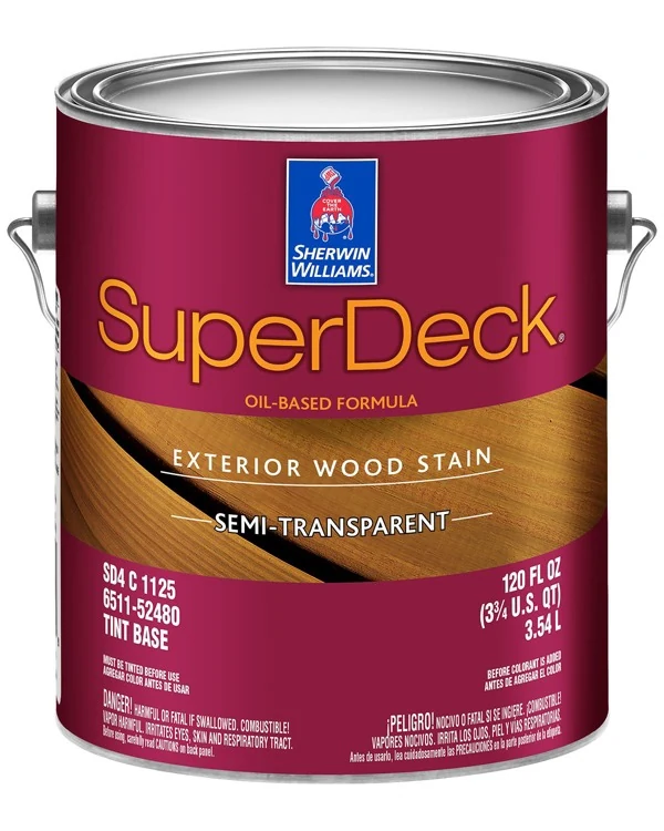 Sherwin-Williams SuperDeck oil-based semi-transparent exterior wood stain can
